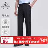 浪登西裤男宽松免烫抗皱四季商务职业正装中年男士直筒双褶西装裤 薄款（黑色-双褶宽松）-YA031 34