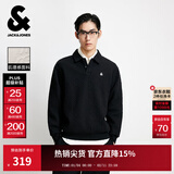 杰克·琼斯（JACK&JONES）26年秋冬季新款男装宽松肌理感翻领上衣运动休闲卫衣男长袖打底衫 E40黑色-POLO领 L 180