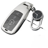 锐鸿图 适用于奔驰E级E300GLC300L钥匙套C级C260GLB扣A200壳GLE450CLS包 全包款银色壳+钥匙扣