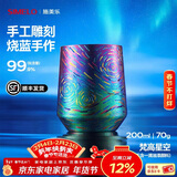 SIMELO施美乐纯钛咖啡杯泡茶杯家用户外敞口酒杯拿铁杯办公双层钛水杯 梵高星空 200ml 手工雕刻-烧蓝手作