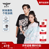 BOY LONDON【夏日涂鸦】夏情侣款短袖时尚撞色大LOGO印花T恤N01009 黑色 L