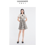 LULUALWAYS我爱露露夏季法式复古甜美设计感腰封短款连衣裙 浅绿色 S