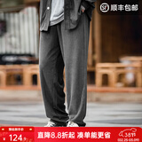 马登工装复古条绒针织卫裤松紧腰抽绳运动裤直筒阔腿长裤子男秋 深灰色 L