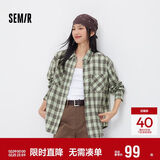 森马（Semir）长袖衬衫女春季中长款oversize翻领落肩格纹女生衬衣101125105007