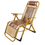 珉居夏季竹凉席躺椅折叠午休椅麻将席午睡椅休闲办公室户外便携沙滩椅 棕色椅+棉垫+杯架眼罩耳塞