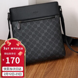 高尔夫GOLF单肩包男士大容量复古印花斜挎包男竖款可装ipad商务休闲小方包随身挂包男 黑色 送男友父亲礼物