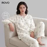 ROVO纯棉孕妇月子服睡衣产后哺乳100%纯棉开衫套装喂奶专用居家服 紫玉玫瑰【带胸垫】 M（适合于95-120斤）
