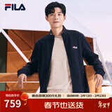 FILA斐乐官方男子针织休闲拉链外套上衣秋冬立领商务男装通勤夹克衫 传奇蓝-NV S 165/88A