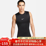 耐克NIKE男运动速干背心 圆领无袖 柔软舒适打底衫FB7915-010 黑白XL
