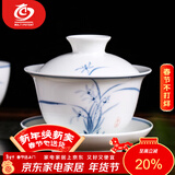 MULTIPOTENT功夫茶具三才盖碗手绘青花兰花薄胎瓷泡茶碗新年礼物