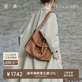 裘真情人节礼物 复古001邮差包女单肩通勤大容量斜挎包植鞣头层牛皮包 大象灰-大号