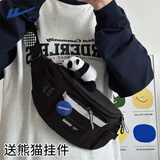 回力斜挎包男潮牌港风胸包大容量工装潮流街拍女学生休闲骑行运动腰包 黑色【送熊猫挂件】