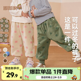 嘟嘟家【柔软厚实】儿童裤子秋冬款加绒宝宝冬装婴儿保暖裤女童男童棉裤 米色粉兔 100