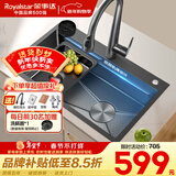 荣事达（Royalstar）厨房水槽手工加厚304不锈钢蜂窝压纹抗刮磨双台阶75*45