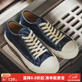 马登男鞋秋季水洗做旧休闲鞋百搭板鞋复古牛仔布帆布鞋 靛青色 (偏大一码) 41