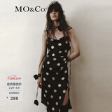 MO&Co.连衣裙含桑蚕丝复古波点解构吊带荡领捏褶高腰开叉斜裁摩安珂 黑白波点色 S 160
