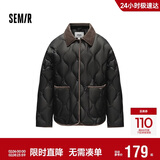 森马（Semir）羽绒服女中长款轻薄拼接灯芯绒翻领2024冬季三防外套109724113004