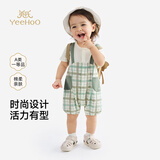 英氏（YEEHOO）婴儿连身衣男宝假两件短袖哈衣宝宝夏季纯棉连体衣可爱新款