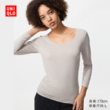 优衣库女装HEATTECH U领T恤/8分袖保暖衣478934 485810 478934/02浅灰色 M