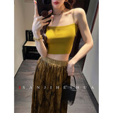 三吉黑花【晚尔】抹胸针织吊带女春款定制弹力蕾丝花边外穿绝 黄绿 现货 M