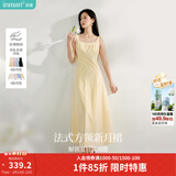 茵曼（INMAN）章若楠同款欧若风法式吊带连衣裙2026夏季新品女装淡鹅黄色裙子 浅黄色 (方领) L