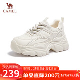 骆驼（CAMEL）老爹鞋女运动拼接鞋面厚底休闲鞋 L24S283622 米色（四季款） 37