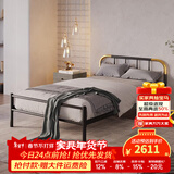 天坛家具铁艺床经典单双人钢木铁床现代环保简约小户型黑白色铁艺婚床 黑床+21cm弹簧床垫 1.0*1.9m