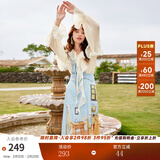 两三事a字高腰半身裙女设计感2025夏季新款冬梵高印花背带裙子 房间与花 蓝色 M