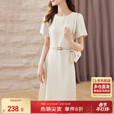 尚都比拉设计感拼接连衣裙夏季高级感气质百褶裙小个子中长裙子 杏色 M