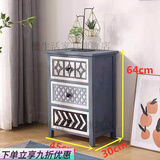 华莱德美式实木免安装复古小床头柜简约抽屉收纳柜卧室柜客厅靠墙柜子 蓝色三层 整装
