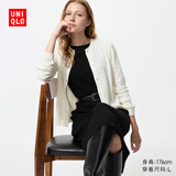 优衣库女装纽花圆领针织开衫/毛衣外套空调衫通勤488123 481477/01乳白色 M