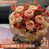 花旺鲜花速递乌梅子酱玫瑰花生日礼物女友老婆全国同城配送鲜花礼物 【落日灯塔】6枝卡布奇诺搭多头|dyf31