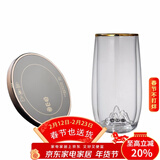 容山堂雪山绿茶杯子双层玻璃杯办公杯泡茶杯水杯家用茶杯小水杯凉杯水具 雪山绿茶杯+雅金恒温底座