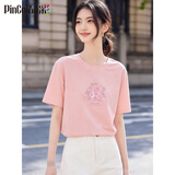品彩（PinCai）短袖t恤女夏季玫瑰撞印花时尚优雅宽松圆领上衣 P144T1657