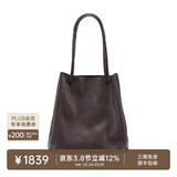 裘真38节礼物008水桶包女斜挎通勤大容量真皮复古小众植鞣牛皮包包 咖啡色-大号