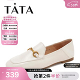 他她（TATA）方头乐福鞋女休闲平底一脚蹬小皮鞋女单鞋春秋款FLC22AM5 米色 38
