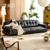 儒黛黑糖云朵真皮沙发头层牛皮中复古法式轻奢一字直排黑色客厅小户型 金属款-2.55米直排-全真皮 Ultra 肌理肉感半青皮（1.6-1.8mm）