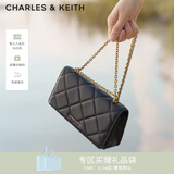CHARLES&KEITH质感菱格链条小方钱包女包包女包生日礼物女神节礼物CK6-10680924 Black黑色 XS