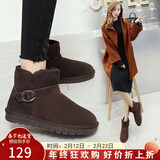 ZHR雪地靴女中筒加绒加厚时尚防滑女靴反绒牛皮平底棉鞋女学生保暖长毛绒短靴女 P29 咖啡色（经典款） 37