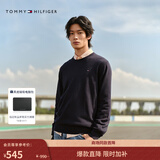 Tommy Hilfiger【撞色条纹】秋冬男装纯棉休闲学院风圆领内搭打底衫针织衫 【纯色绣标毛衣】午夜蓝FAP S  （推荐：120-135斤）