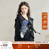 两三事梵高v领针织马甲女秋冬季2025新款无袖毛衣叠穿背心 银河甜心 黑色 S