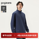 gxgjeans男装 多色基础打底宽松半开襟长袖T恤男士 25年秋新品 藏青色 M (170)