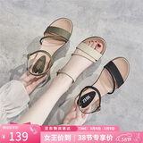 ZHR则则凉鞋女一字带罗马风轻便外穿女鞋小清新露趾搭扣坡跟鞋子女 J189 黑色 40