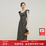 范思蓝恩23FS12695韩系荷叶边减龄连衣裙女夏季新款吊带裙子 黑底碎花 XS