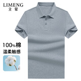 立蒙（LIMENG）【纯棉t】男士商务保罗衫夏季宽松纯色翻领T恤衫 浅灰L