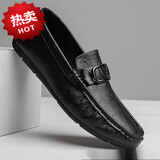 PQPZ轻奢男鞋豆豆鞋男秋季新款男士休闲皮鞋时尚百搭商务乐福鞋套脚透 黑色HD07 41 偏小（请拍大一码）