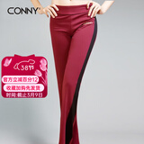 CONNY广场舞服装秋冬新款舞蹈练功裤宽松跳舞裤子女瑜伽裤运动健身长裤 枣红黑 M 155