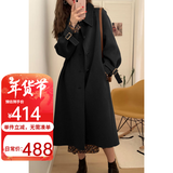QIYUN【当天发】双面羊毛呢外套女秋冬季新款气质中长款过膝呢大衣 黑色 L 【116-130斤】