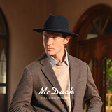 Mr DUCK澳洲超细90支羊毛礼帽男大帽檐秋冬季保暖毡帽休闲高档英伦绅士帽 大边皇家黑（100%超细羊毛）-MW186232 L（适合59-60cm头围)