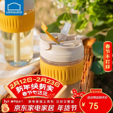 乐扣乐扣（LOCK&LOCK）咖啡杯耐热玻璃水杯子男女学生便携式双饮吸管杯随手杯350ML黄色
